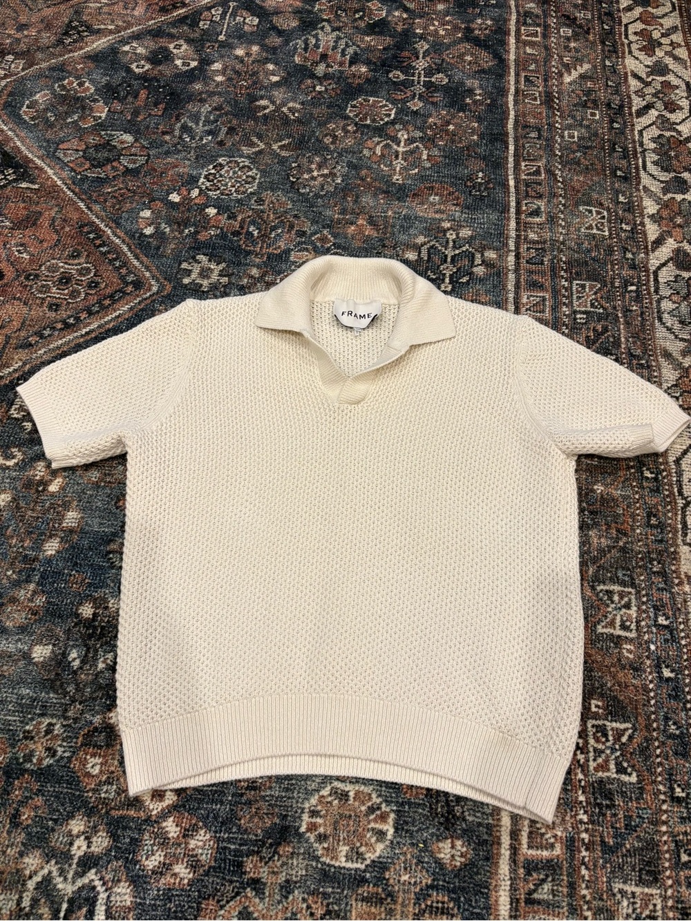 Frame Men's Cream Knit Polo Sweater
